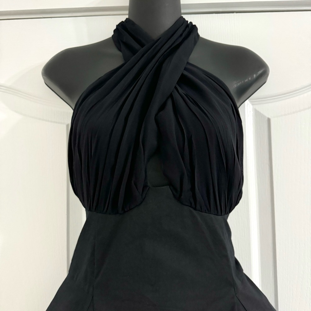 Anthropologie Glam Coquette Halter Fit & Flare Mini Dress NWT Medium Black LBD - Picture 6 of 9